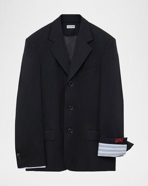 Loewe Double-Breasted Wool-Blend Blazer - Blue