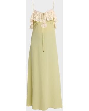 Chloé Lace-Ruffle Silk Crepe De Chine Maxi Slip Dress - Green