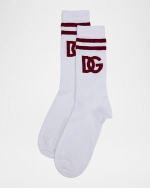 Dolce & Gabbana Apos;S Monogram Stripe Ribbed Crew Socks - White