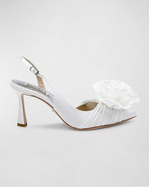 Badgley Mischka Blaire Silk Flower Slingback Pumps - Metallic