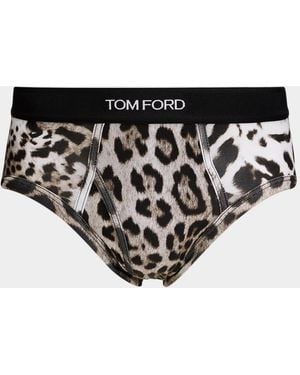 Tom Ford Apos;S Snow Leopard-Print Briefs - Black