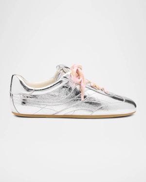 Stuart Weitzman Vander Metallic Leather Low-Top Sneakers - White