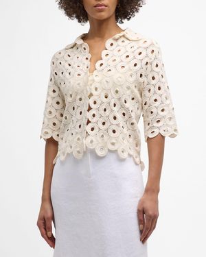 JBQ Braydon Embroidered Crop Top - White