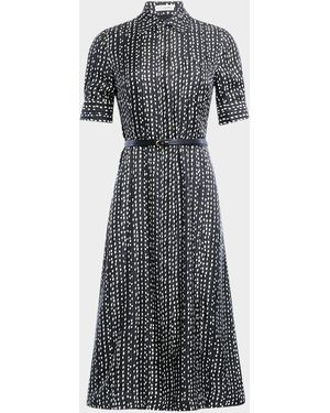 Altuzarra Kieran Abstract-Print Short-Sleeve Midi Shirtdress With Belt - Gray
