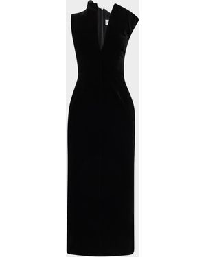 Brandon Maxwell Farren Asymmetric Velvety Maxi Dress - Black