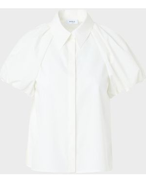 Akris Punto Cotton Poplin Puff-Sleeve Shirt - White