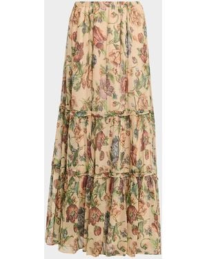 Kobi Halperin Zane Tiered Floral-Print Maxi Skirt - Natural