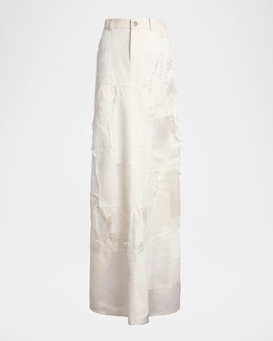 Ralph Lauren Natallia Denim Patchwork Maxi Skirt - White