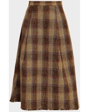 Toccin Stacy Plaid A-Line Midi Skirt - Brown