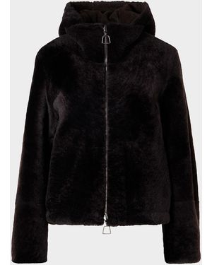 Akris Dino Reversible Lamb Shearling Zip Jacket With Detachable Hood - Black