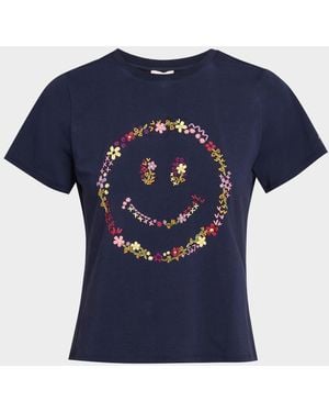 Cinq À Sept Wildflower Embroidered Shrunken Tee - Blue