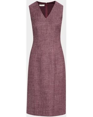 Lafayette 148 New York Sleeveless Wool Mouline Knee-Length Dress - Purple