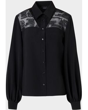 Akris Sequin Embellished Silk Crepe Blouse - Black