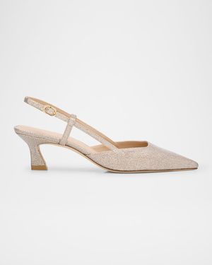 Stuart Weitzman Vinnie Metallic Kitten Slingback Pumps - White