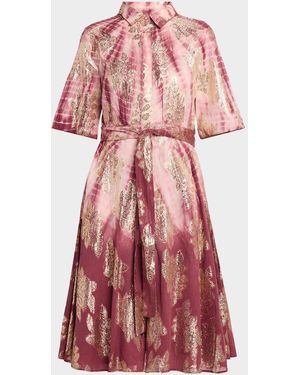 Kobi Halperin Tara Belted Shibori-Print Jacquard Dress - Red