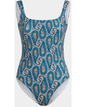 Etro Paisley Backless One-Piece Swimsuit - Blue