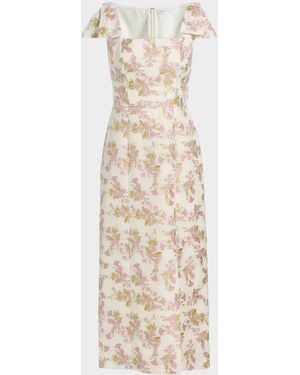 Kay Unger Arianna Floral Jacquard Tea-Length Cocktail Dress - Natural