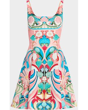 Mary Katrantzou Freya Square-Neck Sleeveless Fit-&-Flare Mini Dress - Blue