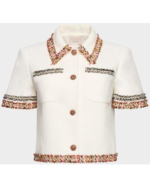 Cinq À Sept Lia Tweed-Embellished Short-Sleeve Jacket - Natural
