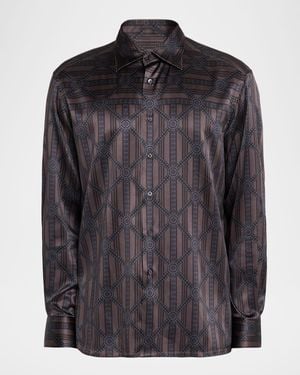 Stefano Ricci Geometric Stripe Silk-Elastane Sport Shirt - Black