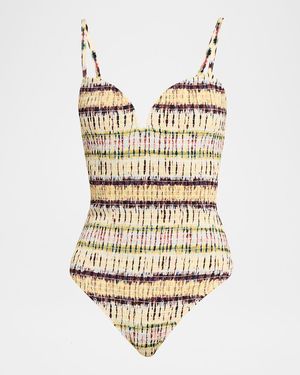 Ulla Johnson Biarritz Smocked One-Piece Swimsuit - White