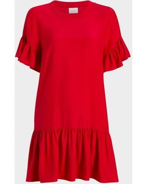 Cinq À Sept Leilah Ruffle Silk T-Shirt Dress - Red