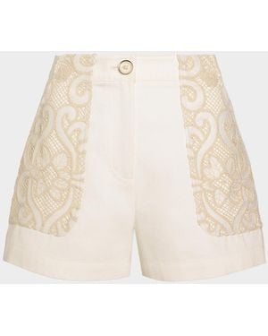 Ramy Brook Hilary Embroidered High-Rise Shorts - Natural