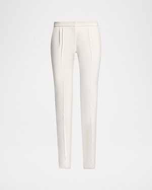 Balenciaga Low-Rise Pleated Slim-Leg Tailored Pants - White