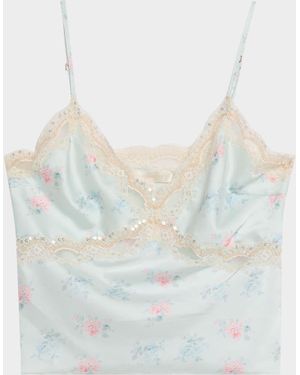 LoveShackFancy Lamora Floral Satin Tank Top - White