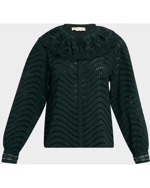 Ulla Johnson Fia Embroidered Scallop-Collar Blouse - Green