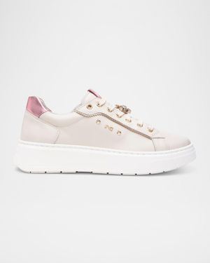 Nero Giardini Leather Retro Jeweled Low-Top Sneakers - Natural