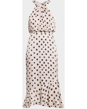 Saloni Ruby Polka-Dot Midi Dress - White