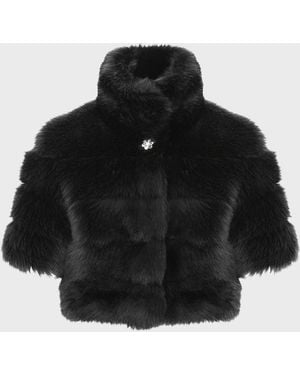 Gorski Reversible Merinillo Lamb Shearling Bolero Jacket With Cropped Sleeves - Black