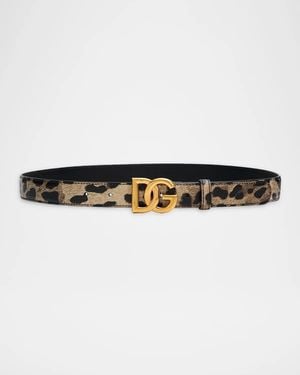 Dolce & Gabbana Leopard-Print Glossy Leather Belt With Dg Logo - Multicolor