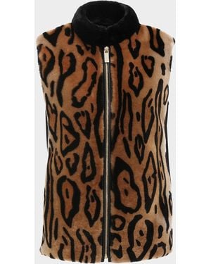 Gorski Ocelot-Print Shearling Lamb Zip Vest With Loro Piana Wool Back - Brown