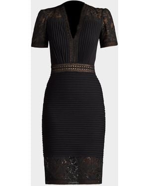 Tadashi Shoji Pintuck Bodycon Lace & Crepe Dress - Black