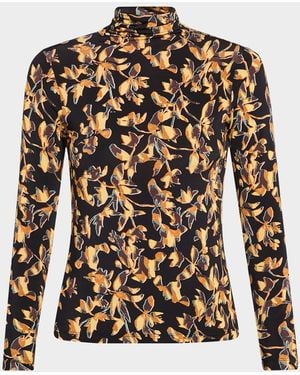 Ulla Johnson Aurelia Floral Jersey Turtleneck Top - Black