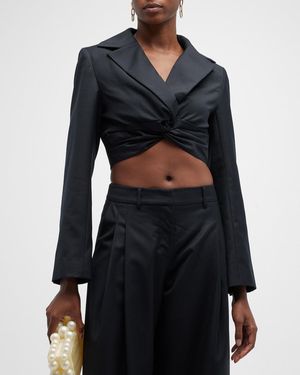 Anna Quan Finn Cropped Twist Blazer - Black