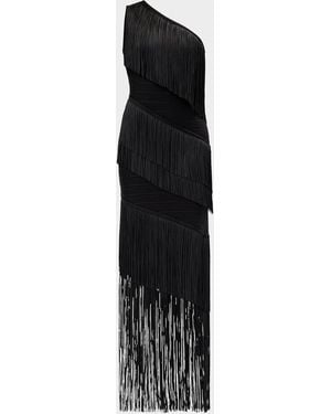 Hervé Léger The Eleanor One-Shoulder Fringe Gown - Black