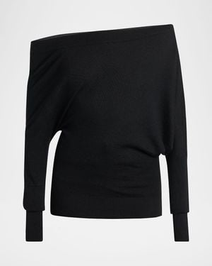 Tom Ford Wool-Silk Asymmetric Off-Shoulder Sweater - Black