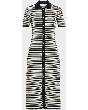 Tahari The Lucine Striped Pointelle-Knit Midi Sweater Dress - White
