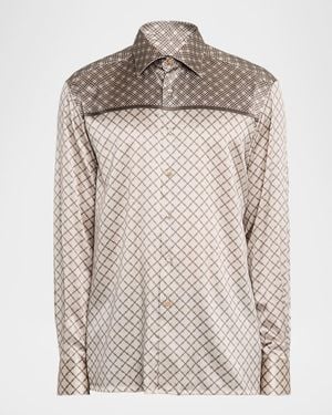 Stefano Ricci Multi-Geometric Silk-Elastane Sport Shirt - Natural