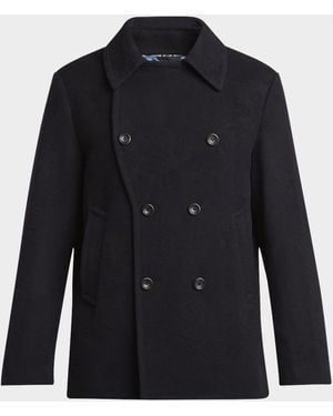 Etro Apos;S Wool Tonal Jacquard Pea Coat - Blue