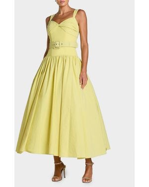 Mac Duggal Faille Fit & Flare Belted Midi-Dress - Yellow