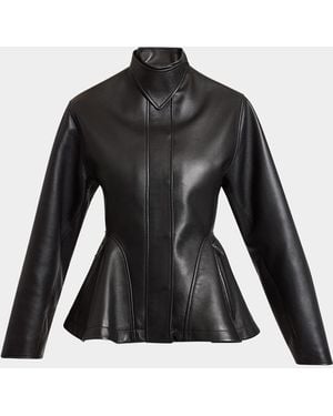 Alaïa High-Neck Leather Peplum Jacket - Black