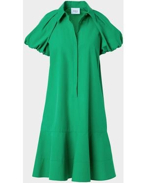 Akris Punto Puff-Sleeve Tech Cotton Mini Dress - Green