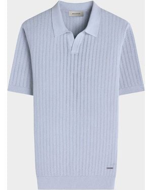 Bugatchi Apos;S Pointelle Rib Johnny Collar Short-Sleeve Sweater - Blue