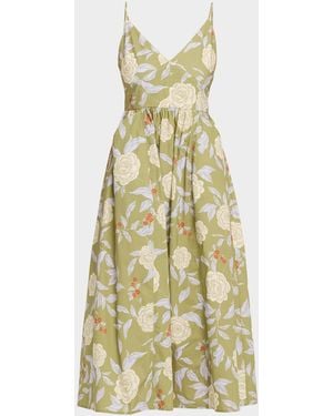 Tanya Taylor Vivien Fit & Flare Floral Cotton Midi Dress - Metallic