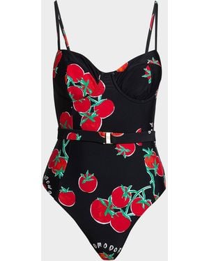 MILLY Pomodoro Belted One-Piece Swimsuit - Red
