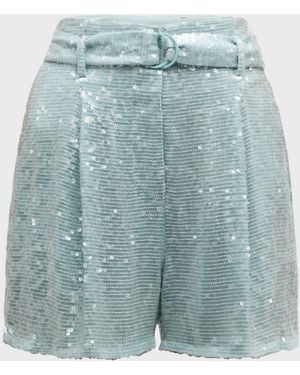 LAPOINTE Sequin Viscose Belted Shorts - White